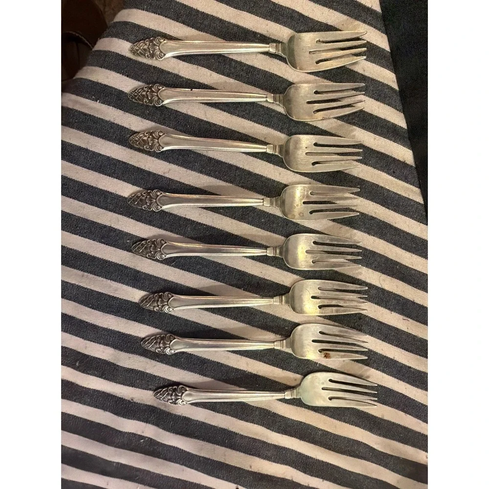 Gorham Sovereign Sterling Silver Cocktail Seafood Forks Set of 8 Ornate Scroll